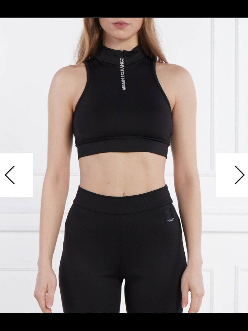 Armani Exchange Women’s Black High-Neck Zip Crop Top XS